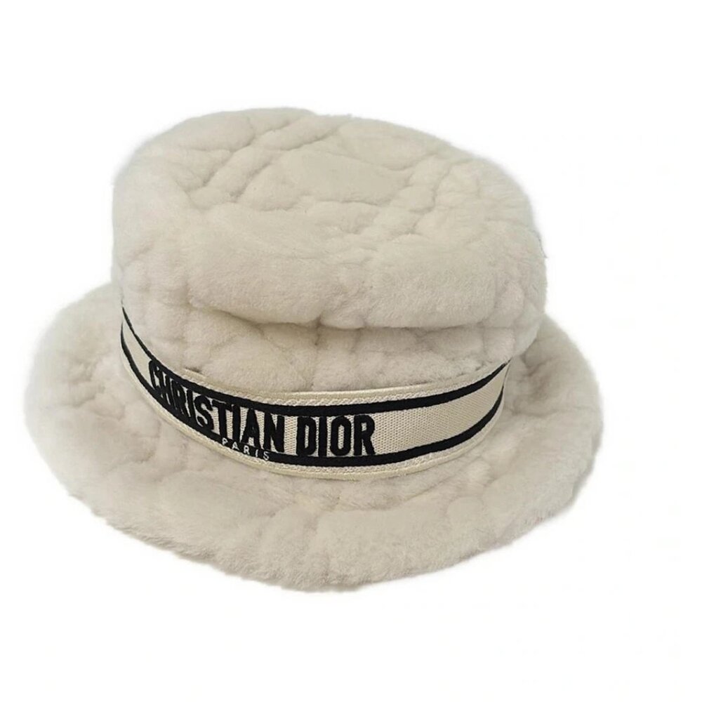 DIOR/ChristianDior - Cream Black Lamb Cotton Polyethylene Hat 370-081425 - Picture 4 of 8